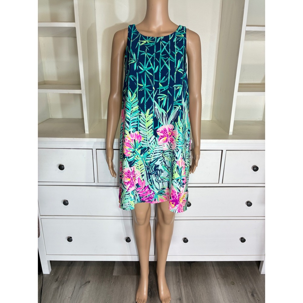 Lilly Pulitzer Jackie Silk Shift Dress Womens XS Multi Tropical Floral Bamboo